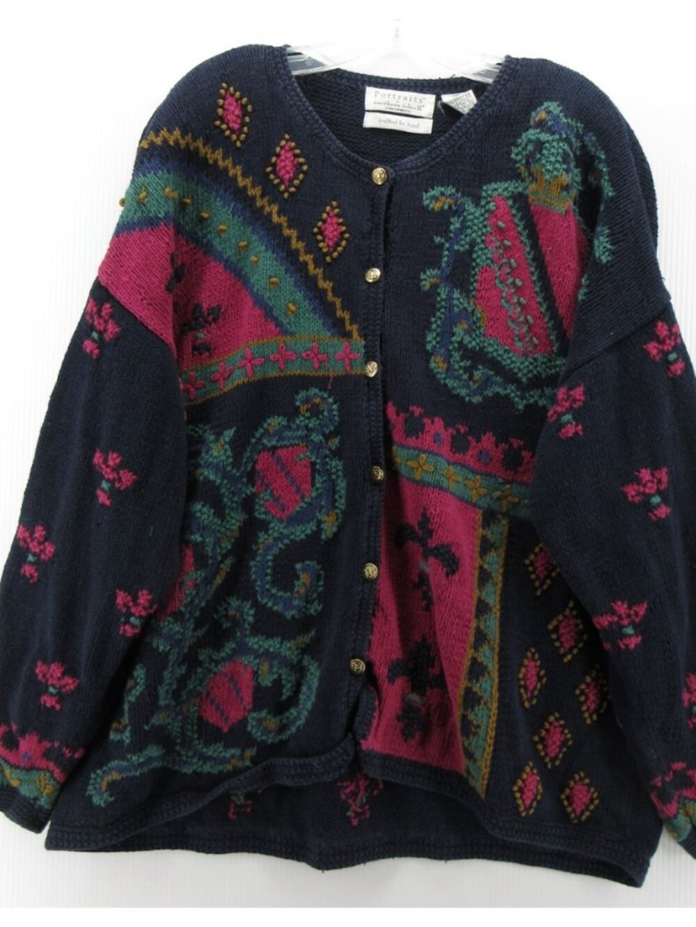 VGT Northern Isles Sweater 3X Plus Cardigan Art Paisley Floral Chunky